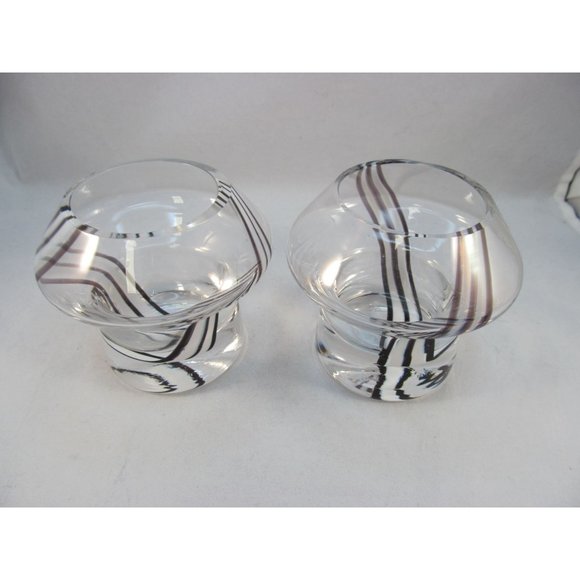 Caithness Black and White Striped Glass Tea Light Holder set of 2 - Picture 6 of 12